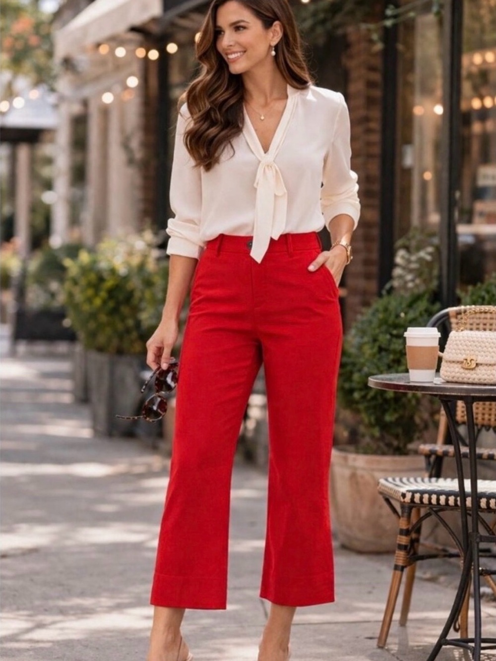 SPANXsupersmooth® Stretch Twill High Rise Cropped Wide Leg Red Pants size Medium